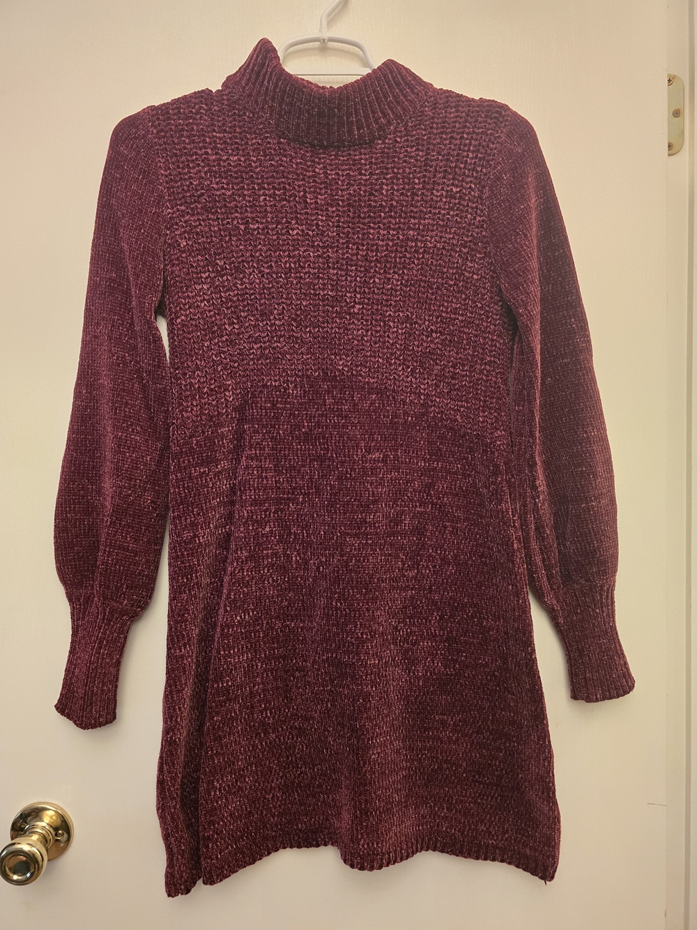 Chenille Knit Mock-Neck Sweater Dress in Wine